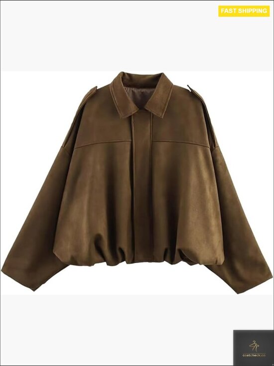 Jackets & Blazers - Faux Suede Bomber Jacket Oversized Batwing Zip Up Motorcycle Streetwear